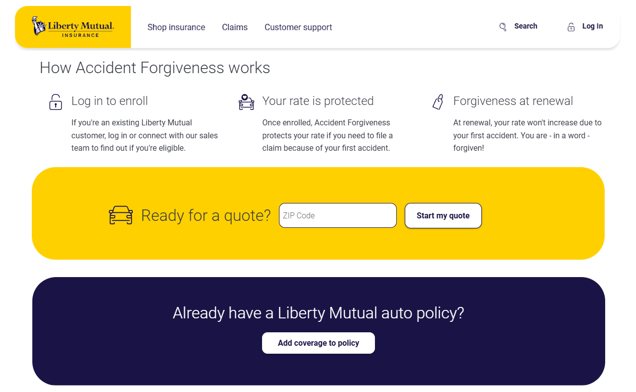 Liberty Mutual Accident Forgiveness Site Screenshot