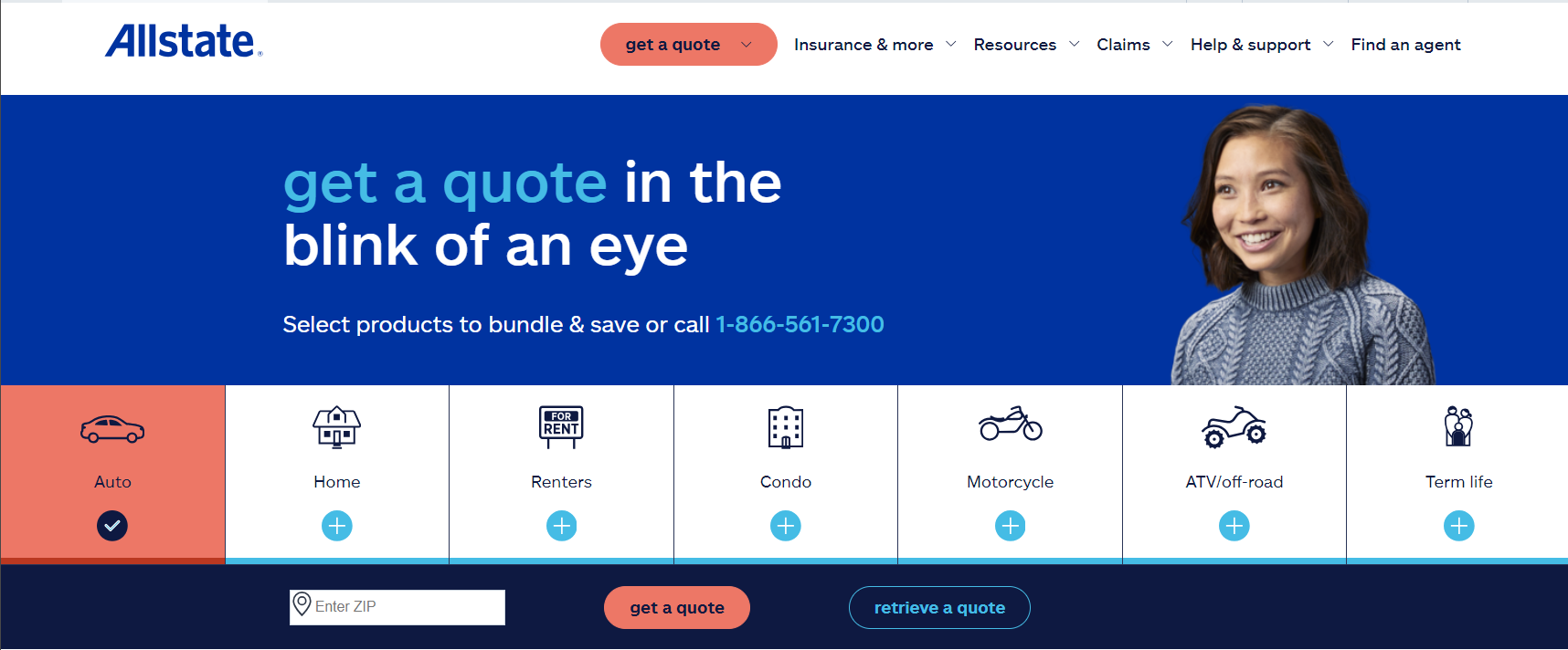 Auto Insurance Claims: Allstate Site Screenshot