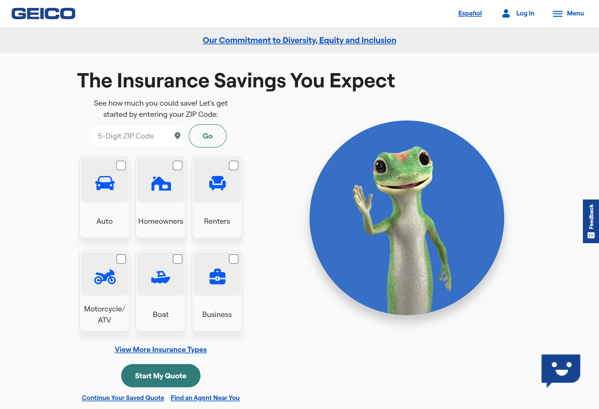 Geico site screenshot: Cheap Mitsubishi Auto Insurance