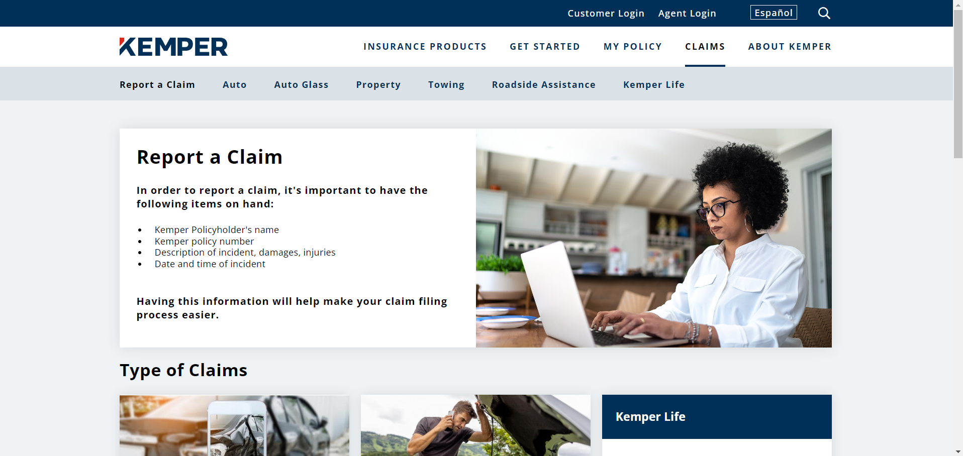 Provider Screenshot: How to Track Your Kemper Auto Insurance Claim