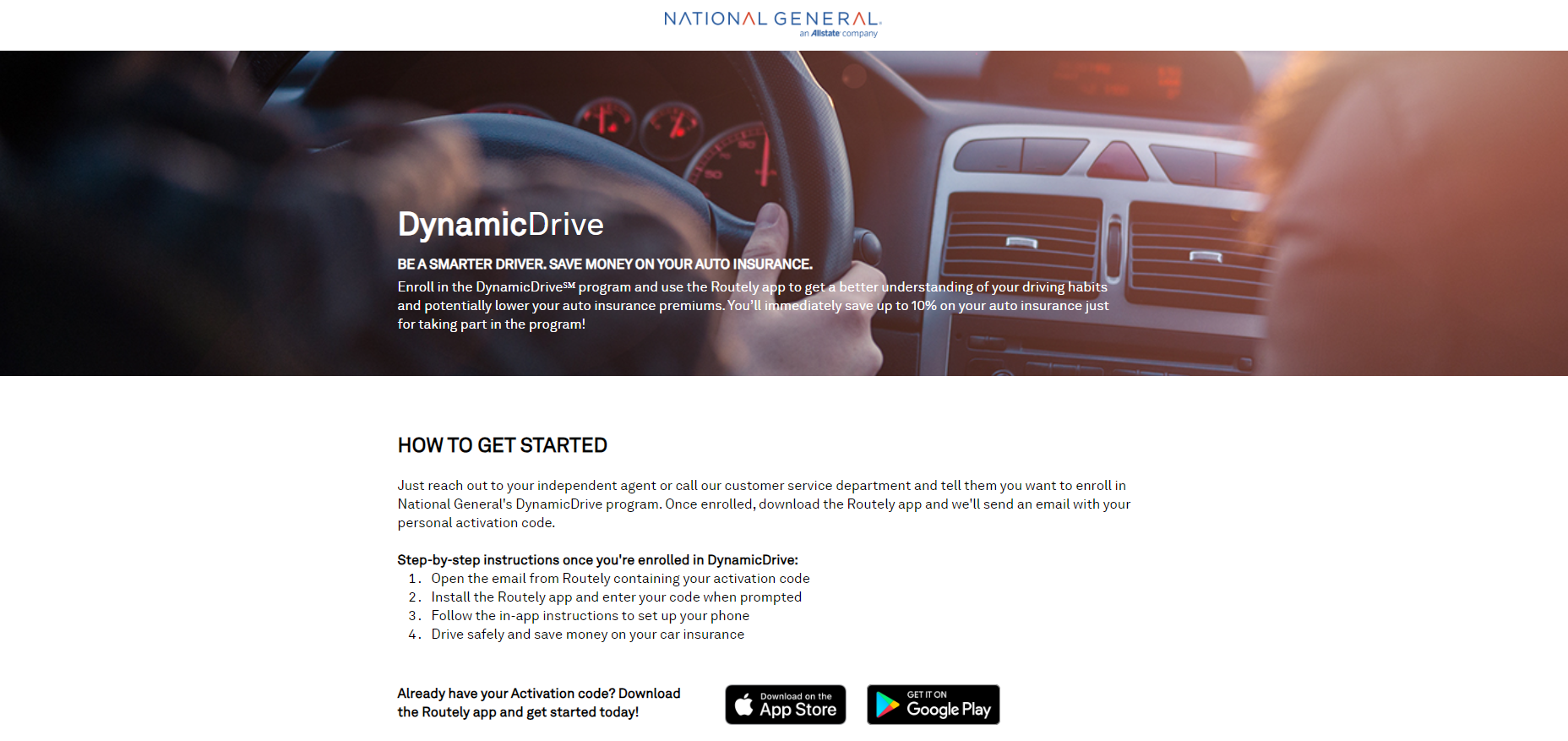 Does National General offer safe driving discounts?: National General Site Screenshot